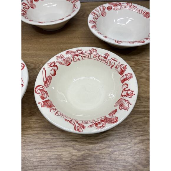 Le Comptoir de Famille Le Petit Déjeuner Red 7” Deep Bowls France Set of 5 - Picture 2 of 9